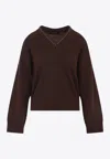 Fabiana Filippi Wool Silk Cashmere Blend V Neck Sweater In Brown