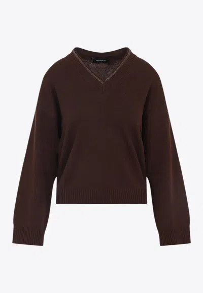 Fabiana Filippi Wool Silk Cashmere Blend V Neck Sweater In Brown