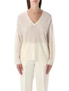 Fabiana Filippi Relaxed Fit Wool Blend V-neck Sweater In White