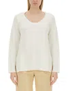Fabiana Filippi V-neck Sweater With Ribbed Texture And Side Slits In White
