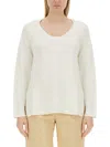 Fabiana Filippi V-neck Sweater With Ribbed Texture And Side Slits In White
