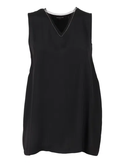 Fabiana Filippi V-neck Tank Top In Enver Satin In Black