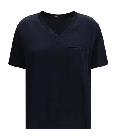 Fabiana Filippi V-neck Chest-pocket T-shirt In Blue