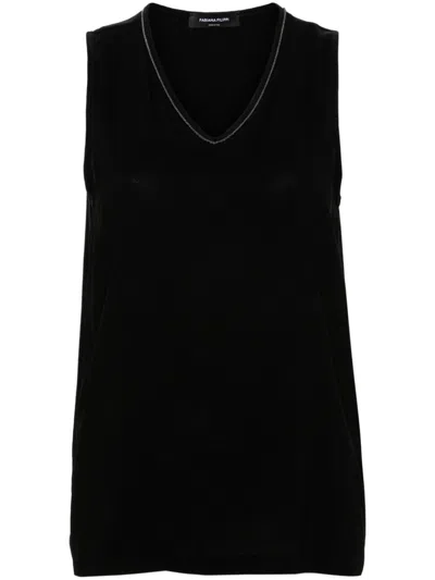 Fabiana Filippi Stitched V-neck Sleeveless Top In Black