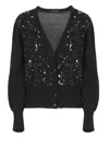 Fabiana Filippi V-neck Wool Blend Cardigan With Front Sequins Detail In Black