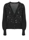 Fabiana Filippi V-neck Wool Blend Cardigan With Front Sequins Detail In Black