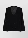 Fabiana Filippi V-neck Wool Sweater Sparkling Detail In Black