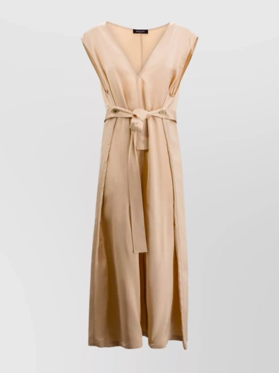 Fabiana Filippi V-neck Wrap Dress With Tie Waist And Button Accents In Cream