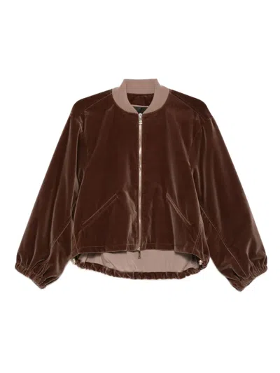 Fabiana Filippi Velvet Zip-up Bomber Jacket In Brown