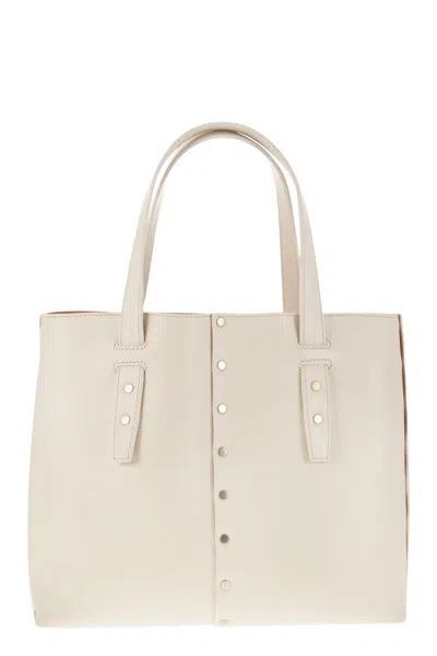 Fabiana Filippi Versatile Mini Tote Handbag With Studded Motif And Suede Lining For Women In Ivory
