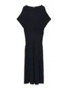 Fabiana Filippi Relaxed Black Midi Dress With Gathered Waist In Blue
