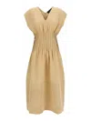 Fabiana Filippi Linen Dress With Gathered Waistline And V-neckline