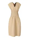 Fabiana Filippi Linen Dress With Gathered Waistline And V-neckline In Neutral