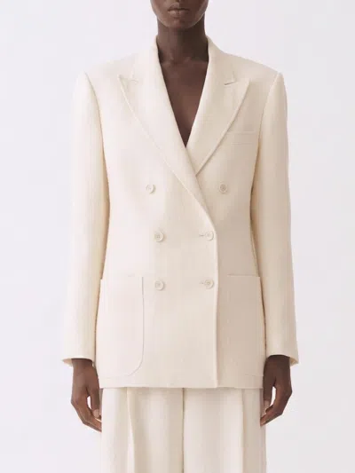 Fabiana Filippi Virgin Wool Blend Double-breasted Blazer In Neutral