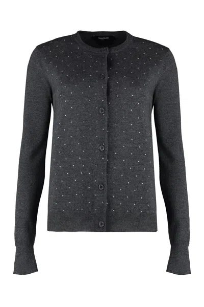 Fabiana Filippi Coreana Rhinestone Studded Cardigan Sweater In Grey