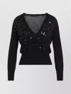 Fabiana Filippi V-neck Wool Blend Cardigan With Front Sequins Detail In Black