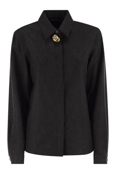 Fabiana Filippi Virgin Wool Shirt With Houndstooth Detail In Gray