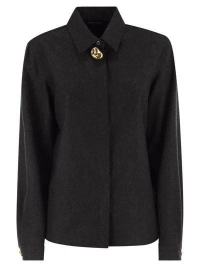 Fabiana Filippi Virgin Wool Shirt With Houndstooth Detail In Brown