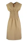 Fabiana Filippi Linen Dress With Gathered Waistline And V-neckline