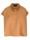 Fabiana Filippi Cropped Blouse With Embroidered Collar And Button-down Front In Brown