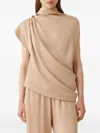 Fabiana Filippi Draped Mock-neck Enver Satin Top In Nude