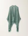 Fabiana Filippi Turquoise Cape With Lurex Detail And Fringed Edges In Turquoise