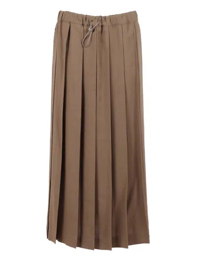Fabiana Filippi Viscose Linen Pleated Midi Skirt In Brown
