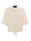 Fabiana Filippi Viscose Linen Short Sleeve Shirt With Bottom Drawsting In Neutral
