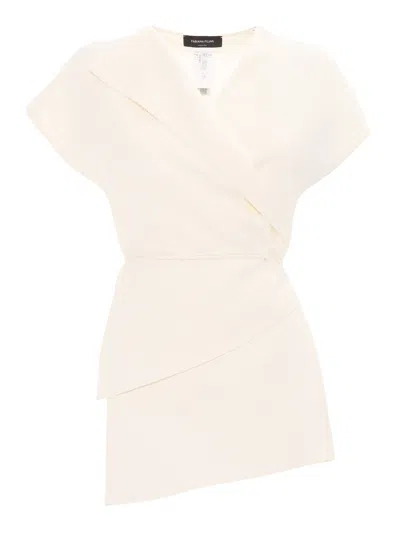 Fabiana Filippi Viscose Linen Wrap Top With Filo Diamante In White