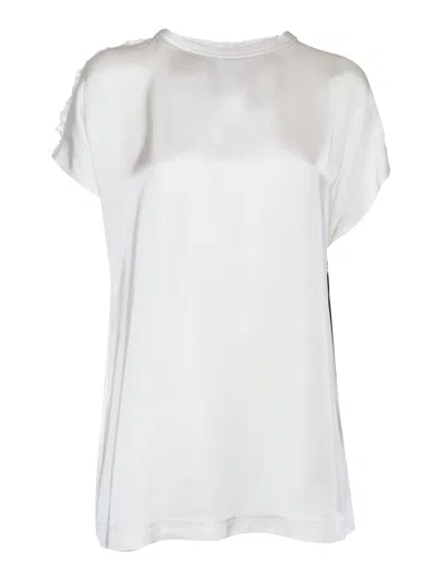 Fabiana Filippi Viscose Satin Top With Gathered Shoulder And Filo Diamante In White