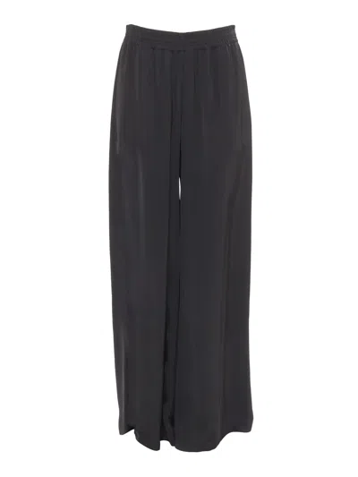 Fabiana Filippi Viscose Satin Wide Leg Trousers With Elastic Waistband In Black