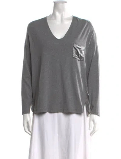 Pre-owned Fabiana Filippi V-neck Long Sleeve T-shirt In Gray
