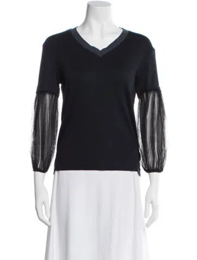 Pre-owned Fabiana Filippi V-neck Short Sleeve Top In Blue