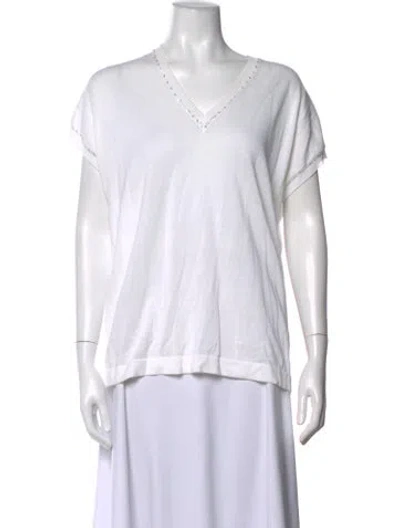 Pre-owned Fabiana Filippi V-neck Short Sleeve T-shirt In White