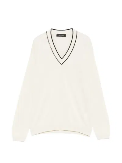Fabiana Filippi V-neck With Contrasting Trim Sweater In White