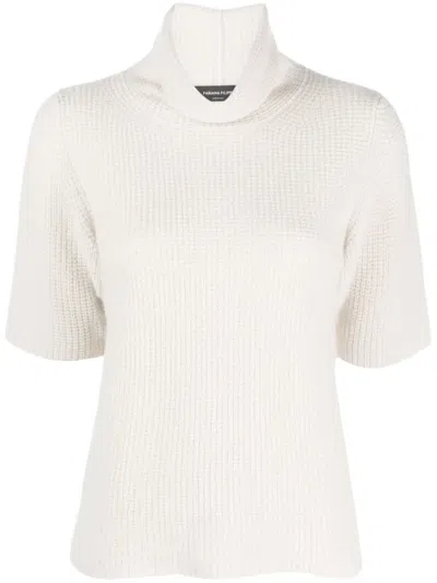 Fabiana Filippi Waffle-knit Roll-neck T-shirt In Neutrals