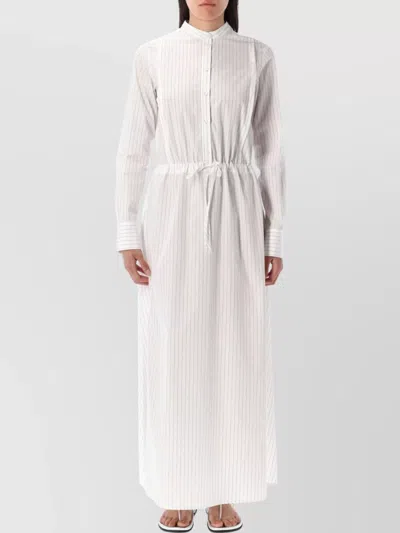 Fabiana Filippi Waist-cinched Cotton Poplin Dress With Diamond Thread In White