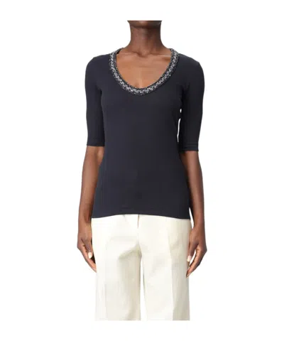 Fabiana Filippi Water Crystal Decorative T-shirt In Blue