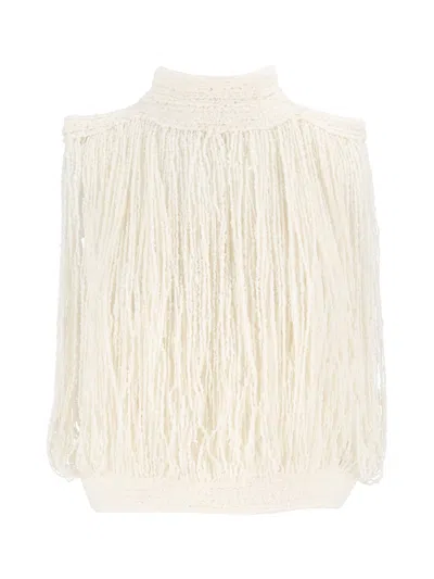 Fabiana Filippi White Boucle Fringed Tank Top In Multi