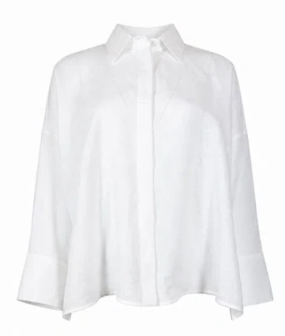 Fabiana Filippi White Classic Collar Linen Shirt In Animal Print