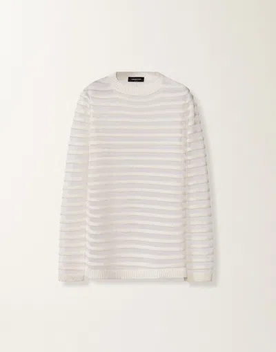 Fabiana Filippi Maglia Scollo Barca Sheer Striped Sweater In White
