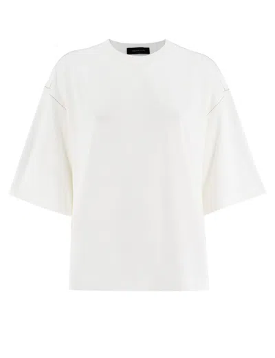 Fabiana Filippi White Cotton Jersey T-shirt With Diamond Thread Embroidery