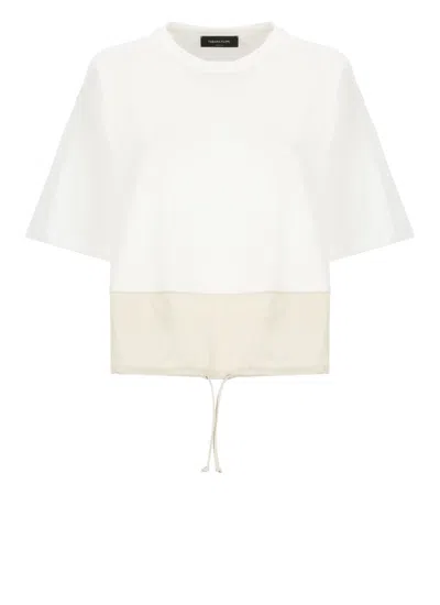 Fabiana Filippi Crew Neck T-shirt Drawstring Hem In Neutral