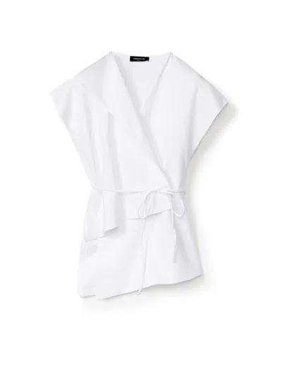 Fabiana Filippi White Criss-cross Top In Wool And Silk In Bianco Ottico