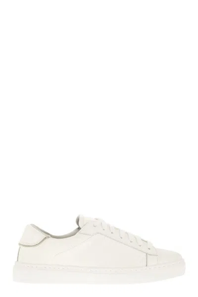Fabiana Filippi White Grained Leather Sneakers With Shiny Back Detail For Women