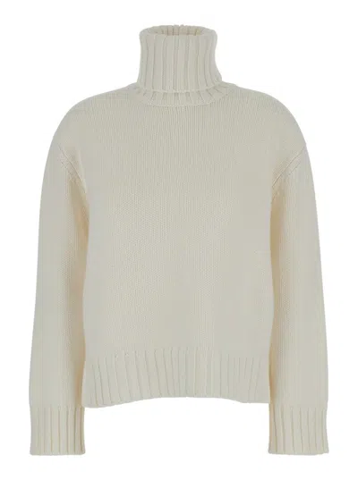 Fabiana Filippi White High Neck Sweater In Silk And Wool