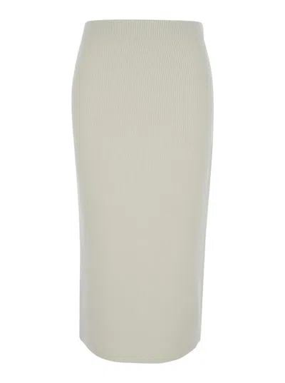 Fabiana Filippi White Pencil Skirt In Ribbed Wool Blend Woman