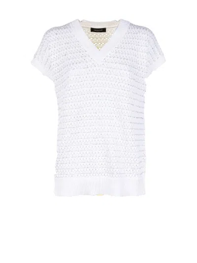Fabiana Filippi White Perforated V-neck Sweater