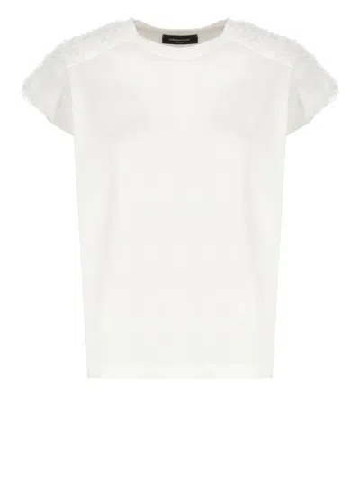 FABIANA FILIPPI FABIANA FILIPPI WHITE T-SHIRT WITH TULLE DETAILS