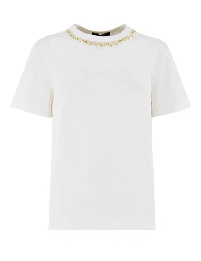 Fabiana Filippi White T-shirt With Whimsical Mushroom Motifs In Bianco